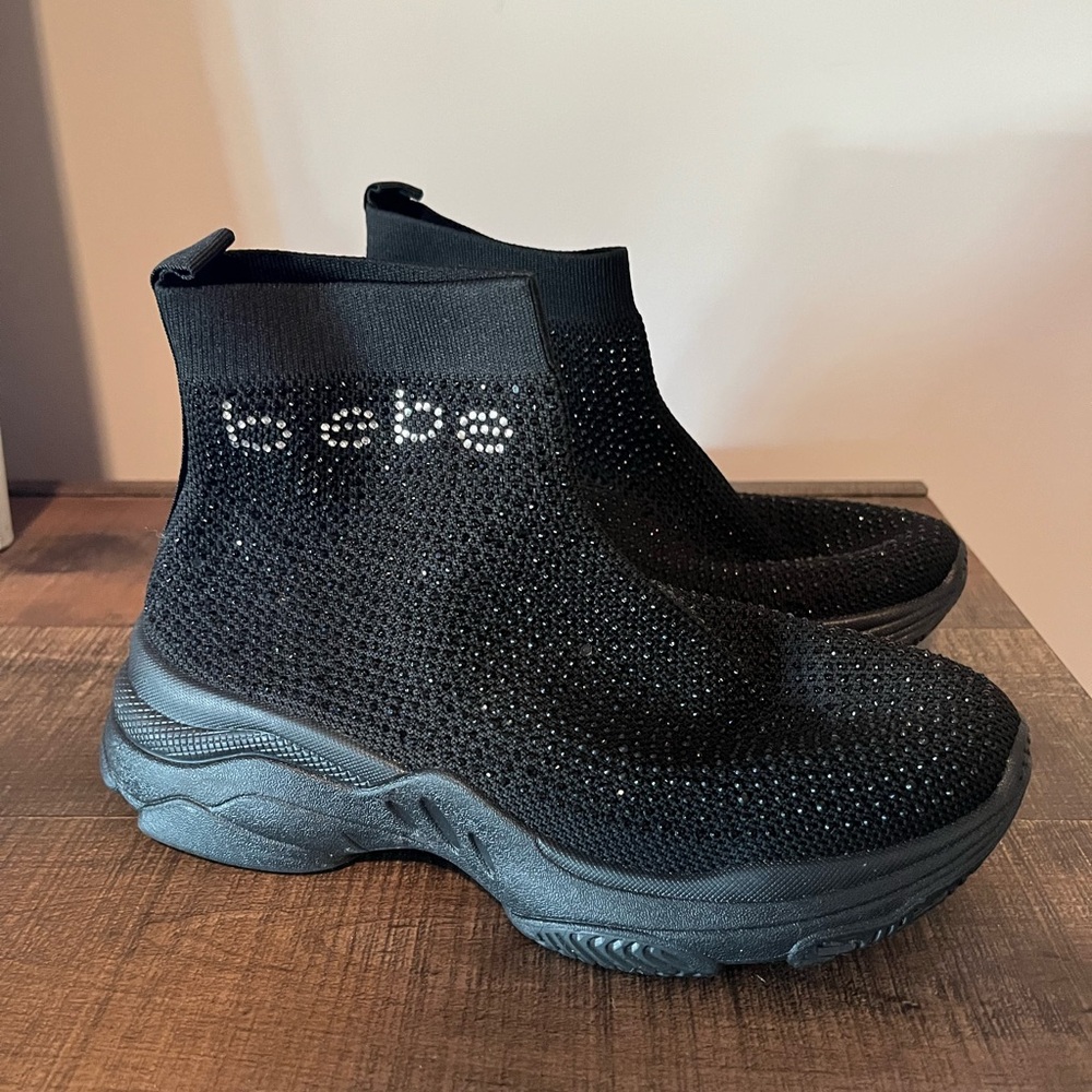 BEBE Women’s‎ Myla Black Glitter Slip On Sneakers Size 9 Shoes